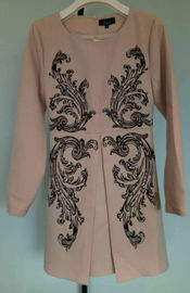 Pink Embroidered Women Full Sleeve Dress Made In Guangzhou With Front Pleat And Back Zipper Design