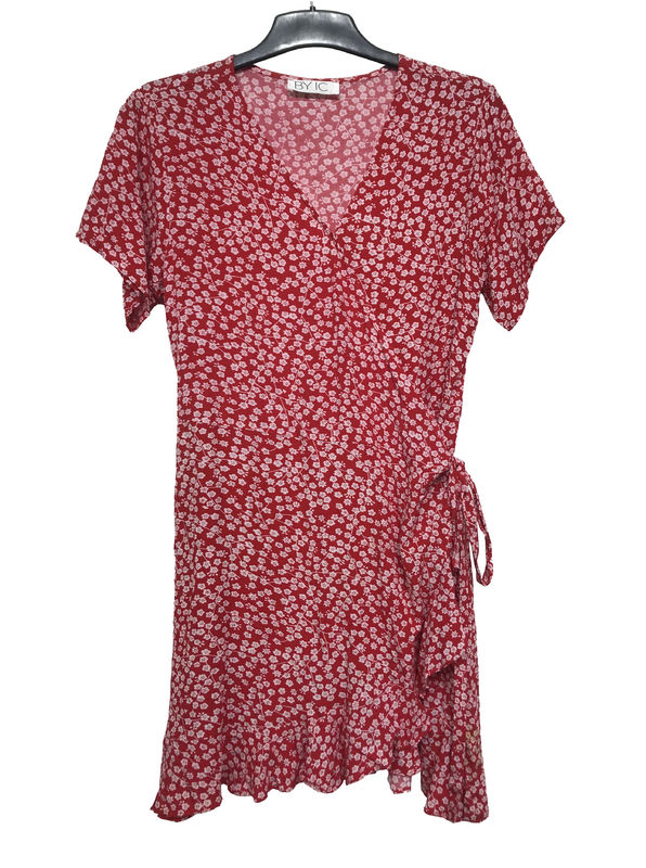 Fashion Style flower printed Ladies Plus Size Comfortable Short Sleeve Red color Dresses