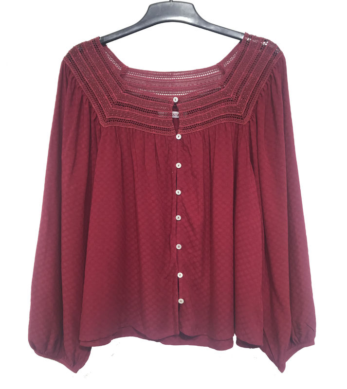 Red Color Square Neckline Blouse Casual Loose Style With Customized Service