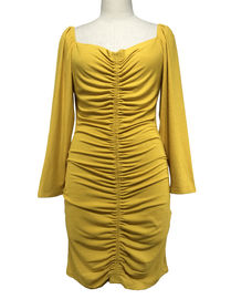 qualité La nervure carrée de cou de longues de douille robes faites sur commande sexy de Women habille la couleur d&#039;abricot usine